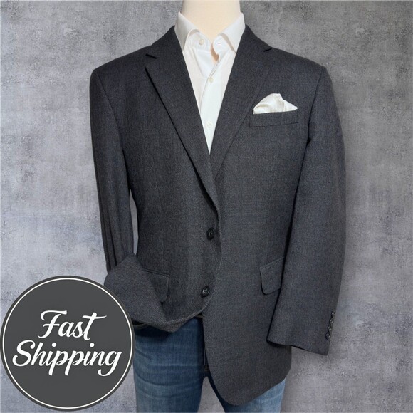 JOS A BANK Travel Men’s 42R Gray Wool Blazer Sport Coat Two‑Button Jacket - Picture 1 of 13